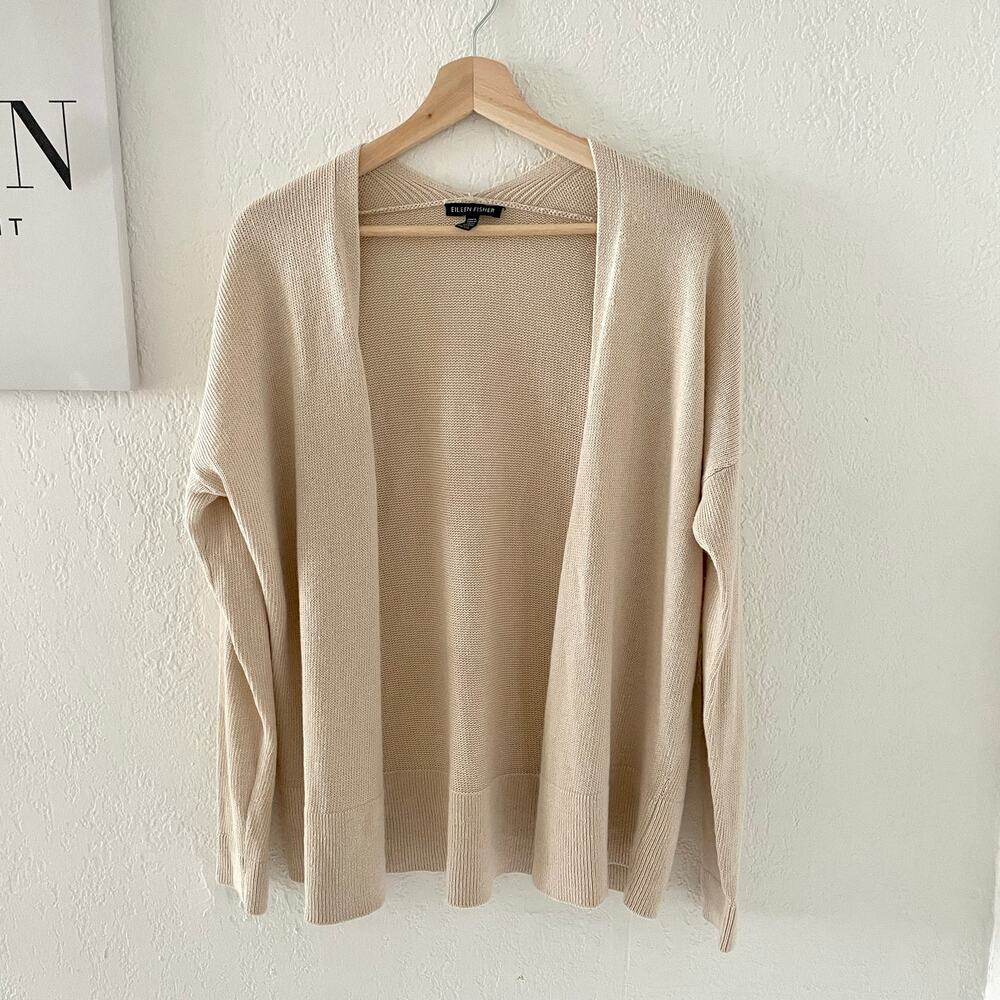 Eileen Fisher Organic Linen / Cotton Cardigan Open Sweater XXS Oversized